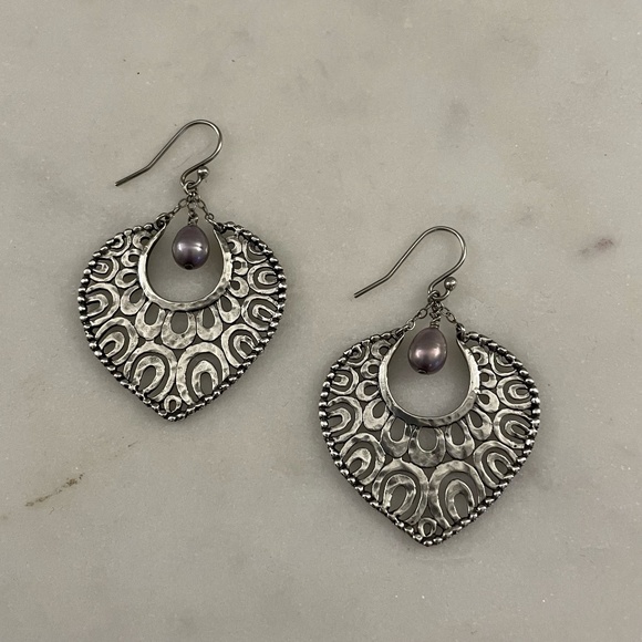 Silpada 925 Sterling Silver and Gray Pearl Earrings - Picture 1 of 2